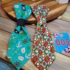 #5 Large 10.5" Pirates & Santa Christmas Dog Ties Handmade